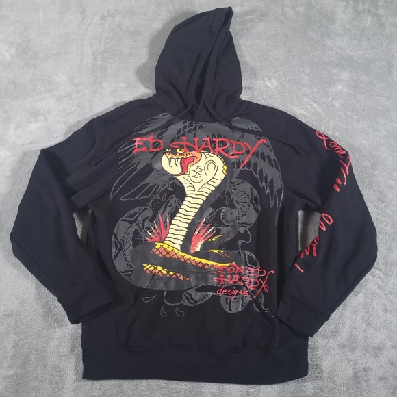 Ed Hardy Other - Ed Hardy Hoodie Men Large Black Cobra Snake Graphic Love Kills Slowly Y2K Tattoo